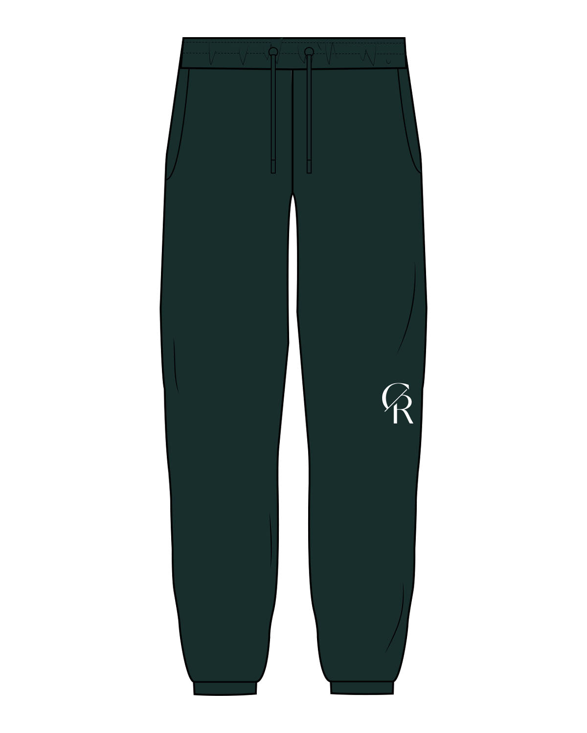 The Mens Classic Sweatpants - Pine Green - Core Reform - Left Leg "CR" - Printed - White