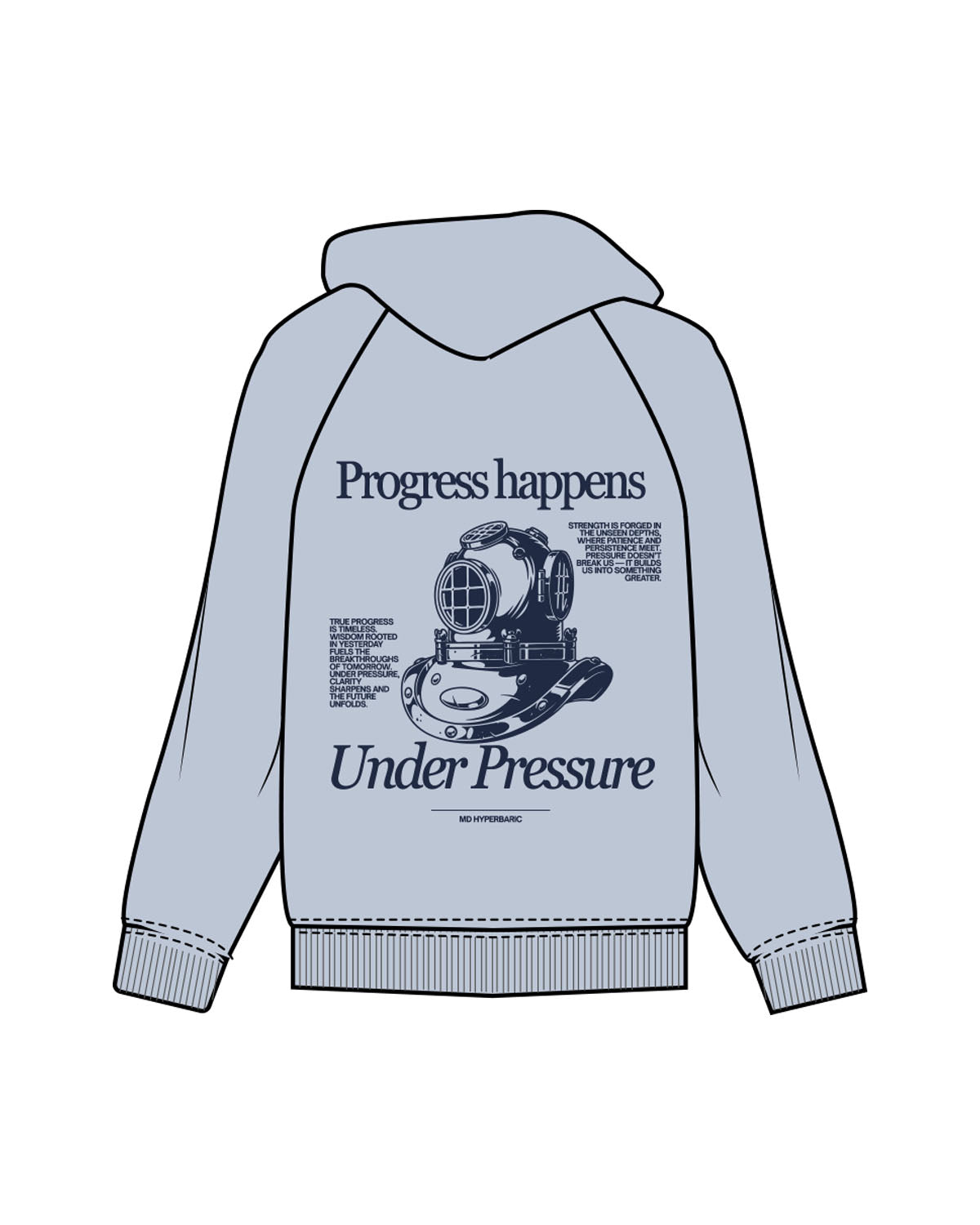The Womens Hoodie - Powder - MD Hyperbaric - Left Chest & Back Illustration - Printed - Navy