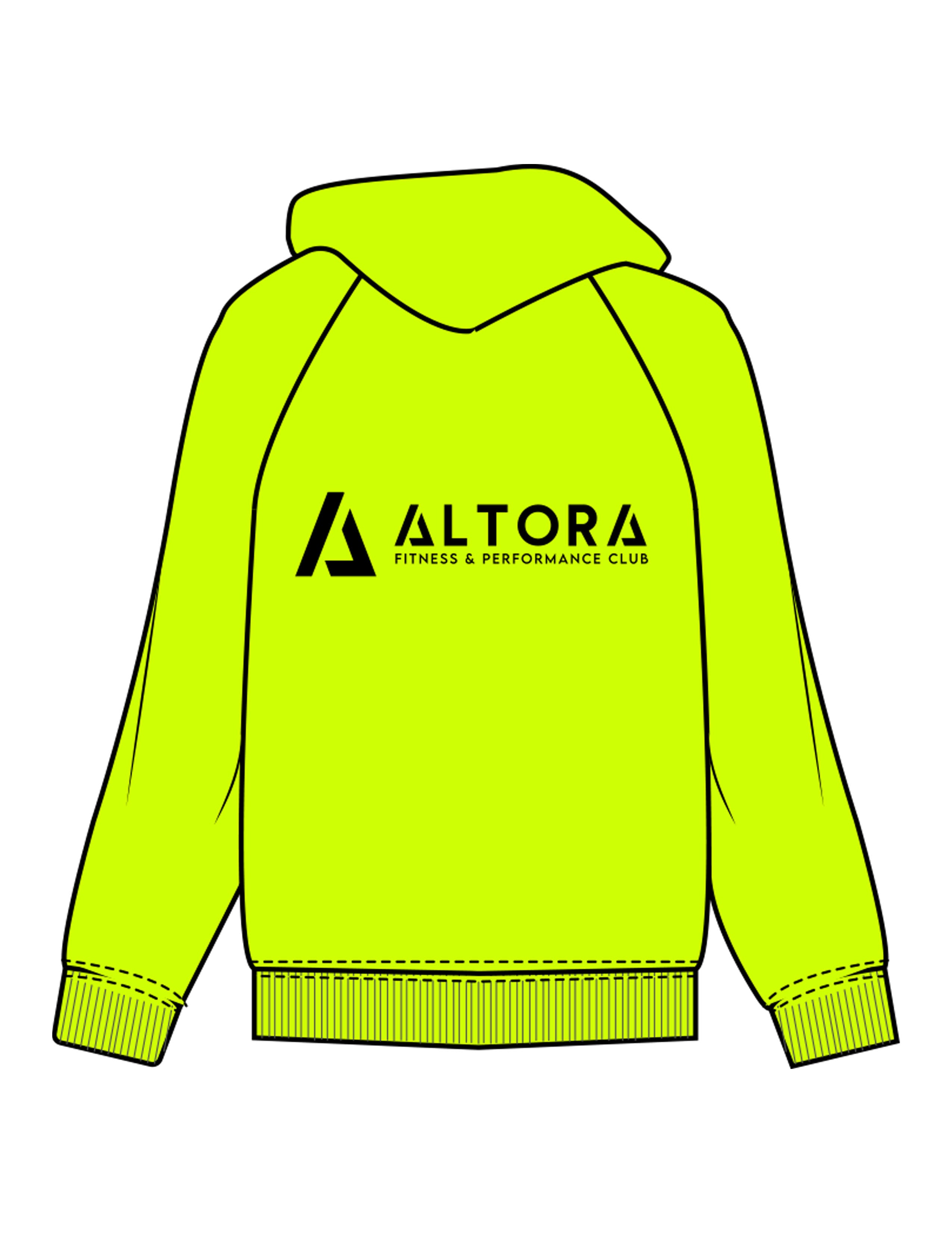 The Mens Hoodie - Neon Yellow - ALTORA - Left Chest Icon & Center Back - Printed - Black