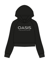 The Womens Crop Hoodie - Black - OCWC - Center Chest Stacked - Printed - White