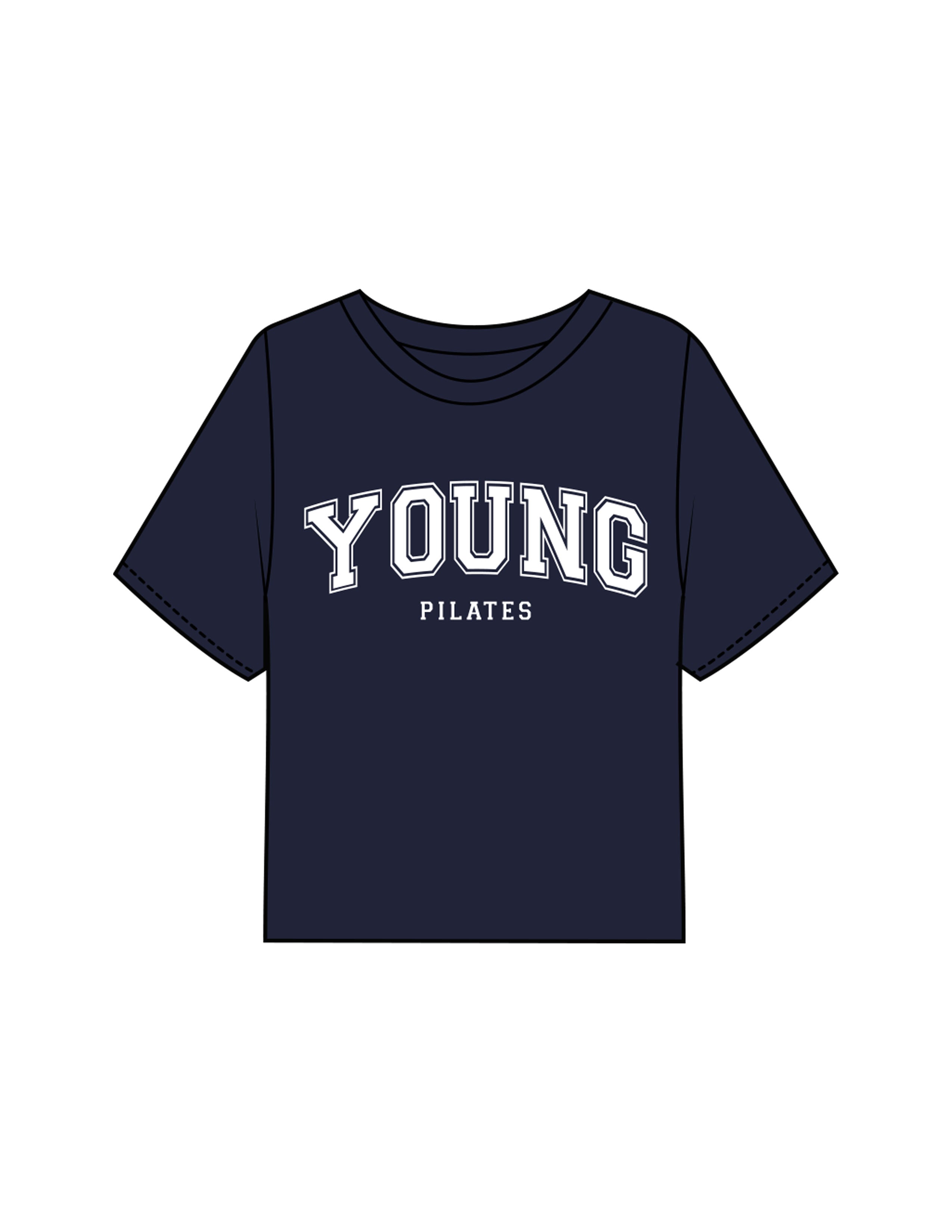 The Boxy Crop Tee - Navy - YP - Center Chest Stacked & Back Neckline - Printed - White