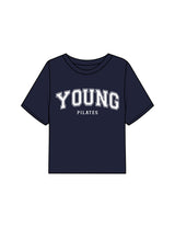 The Boxy Crop Tee - Navy - YP - Center Chest Stacked & Back Neckline - Printed - White