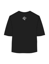 The Oversized Crop Tee - Black - Erabelle - Center Chest Stacked & Back Neckline - Printed - White