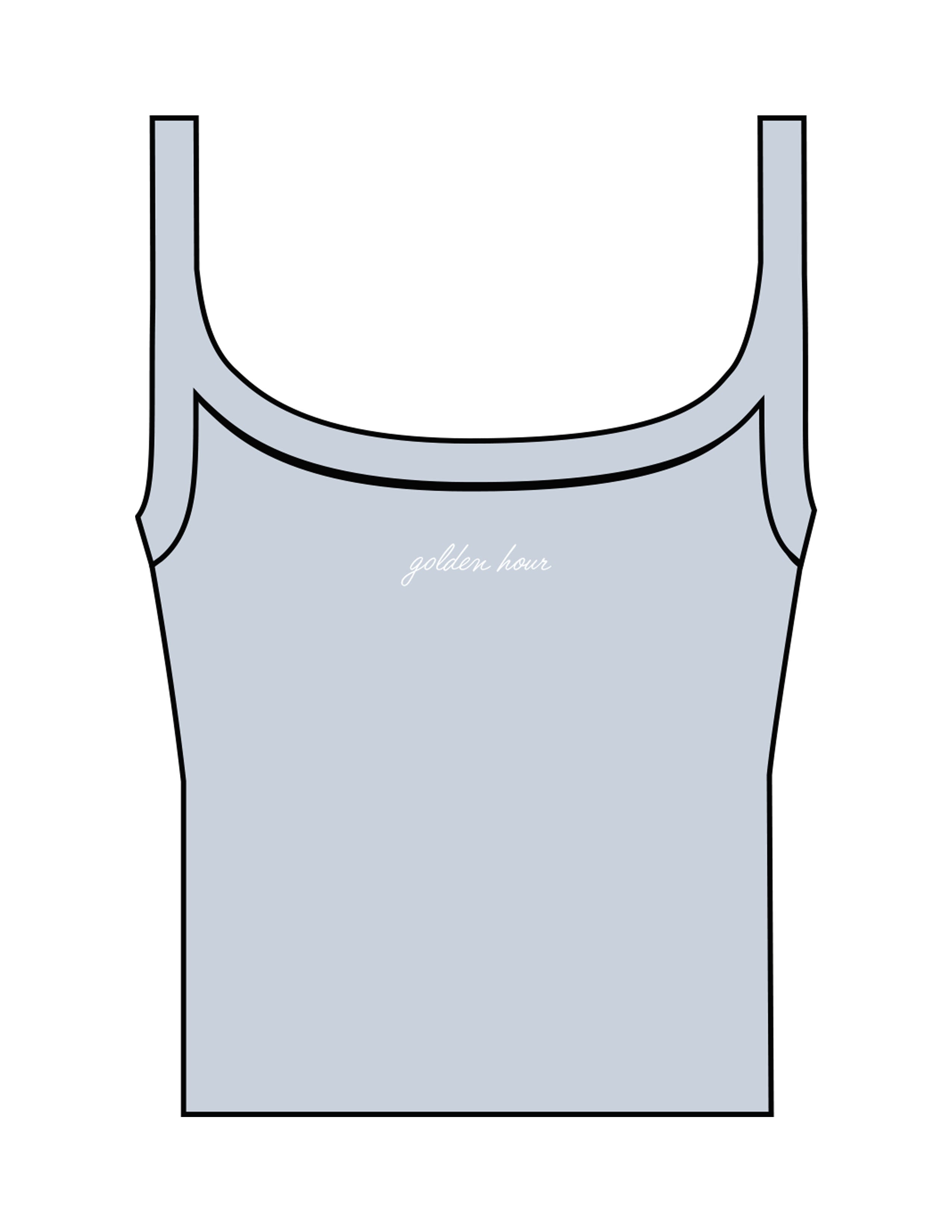The Micro Rib Strappy Crop Tank - Baby Blue - Golden Hour - Center Chest - Printed - White