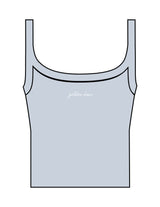 The Micro Rib Strappy Crop Tank - Baby Blue - Golden Hour - Center Chest - Printed - White
