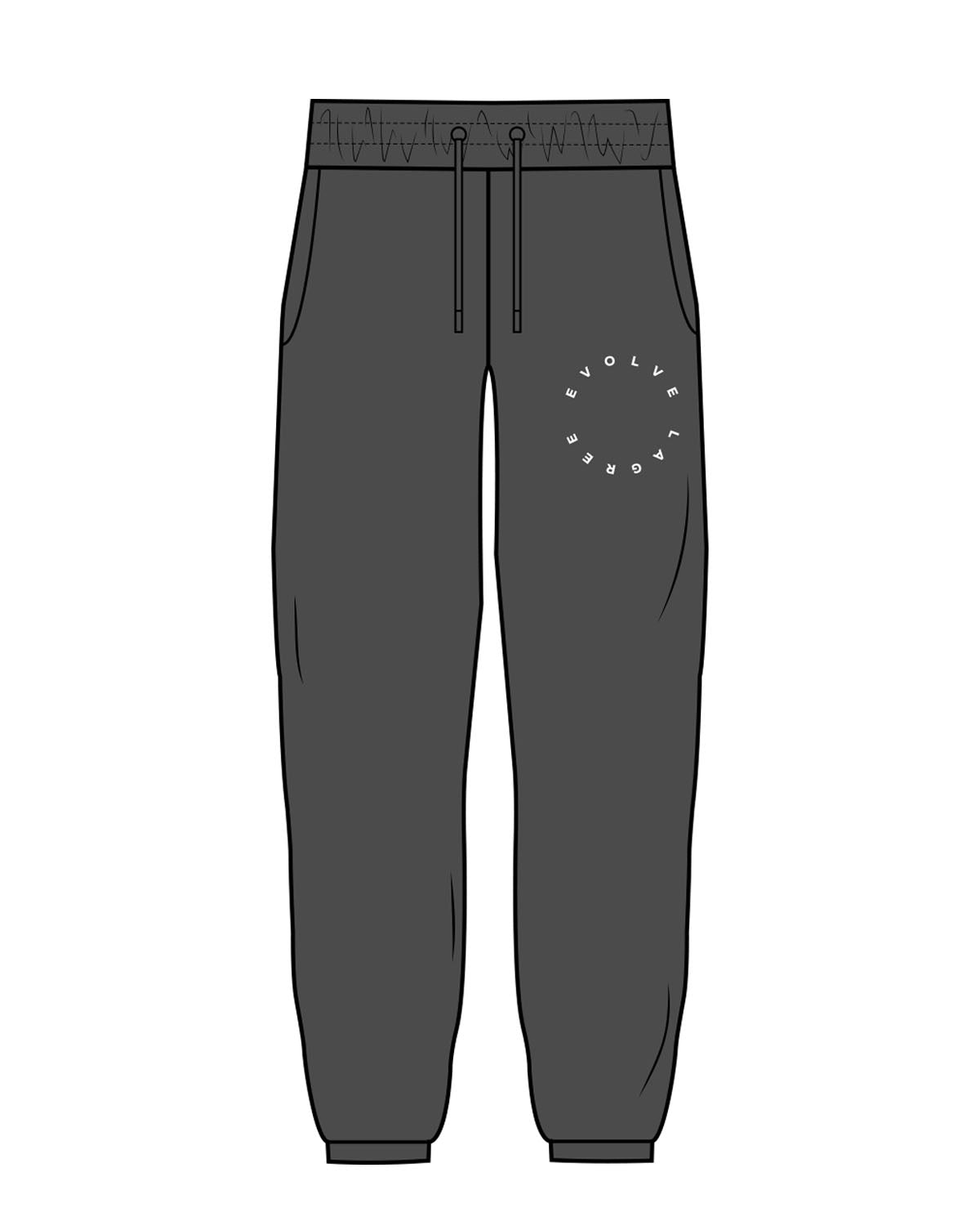 The Womens Classic Sweatpants - Washed Black - Evolve Lagree - Left Leg - White