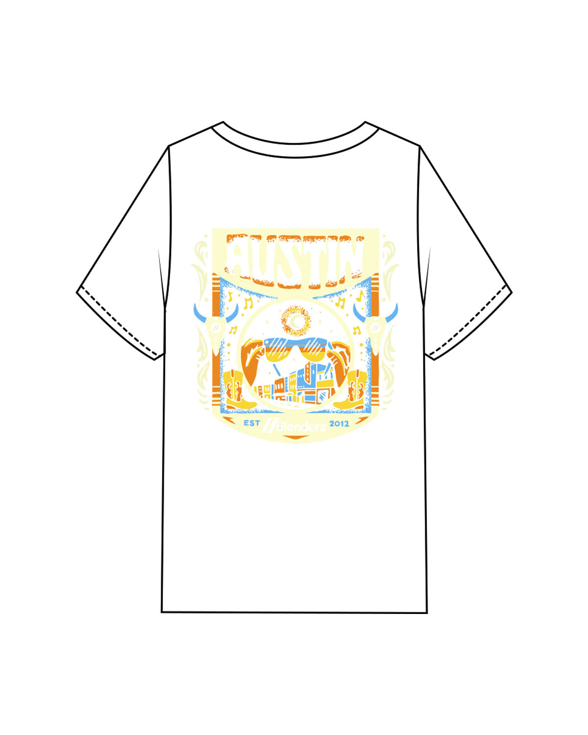 The Mens Heavyweight Tee - White - Blenders - Left Chest & Back "AUSTIN" - Printed - Full Color