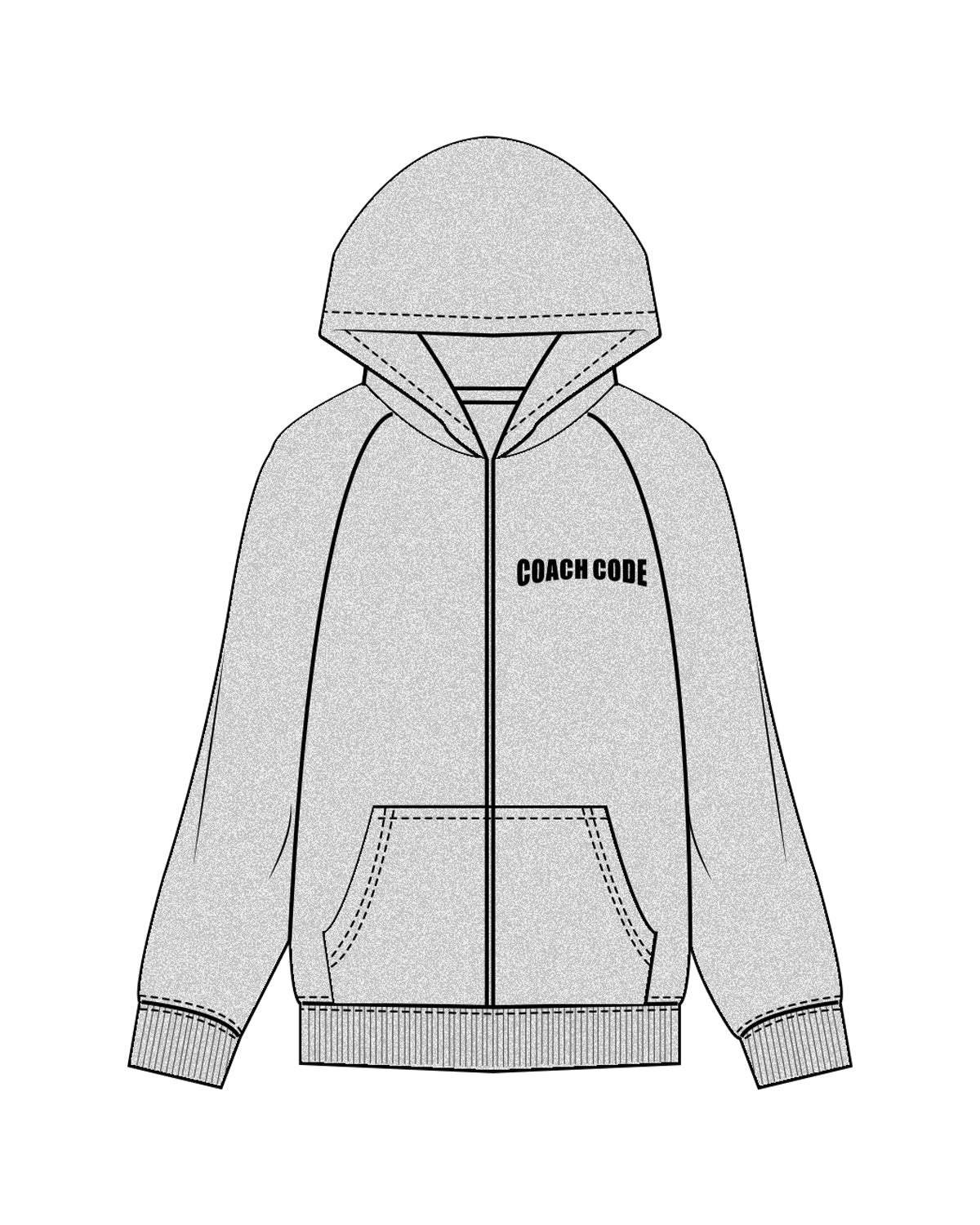 The Mens Zip Hoodie - Heather - Coach Code - Left Chest & Back Center - Black