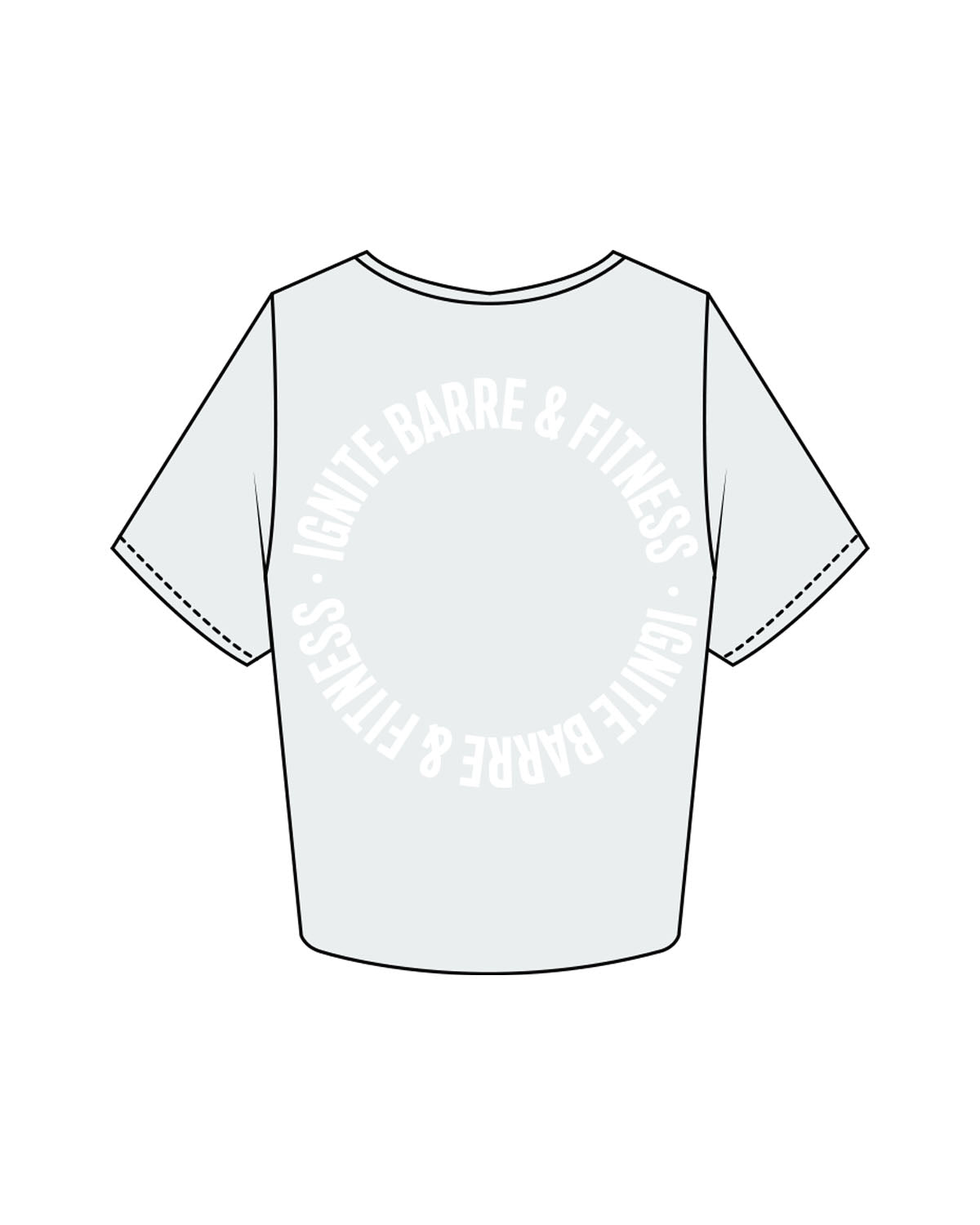 The Crop Tee - Seafoam - Ignite Barre & Fitness - Center Chest & Back Round - Printed - White