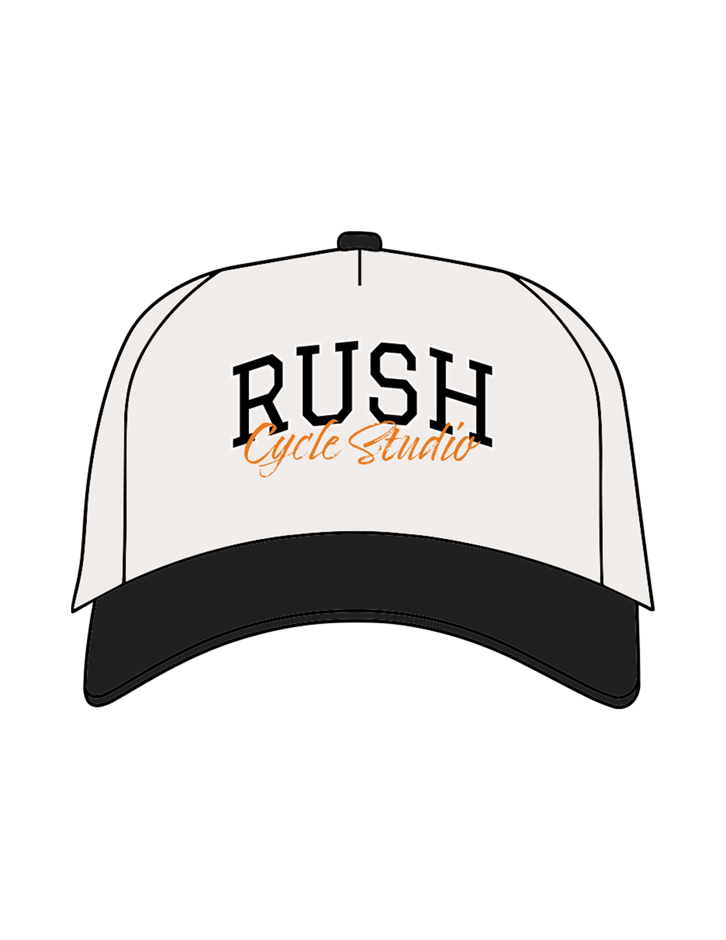 The Canvas Cap - Natural / Black - Rush Cycle Studio - Center Crown Stacked - Printed - Full Color
