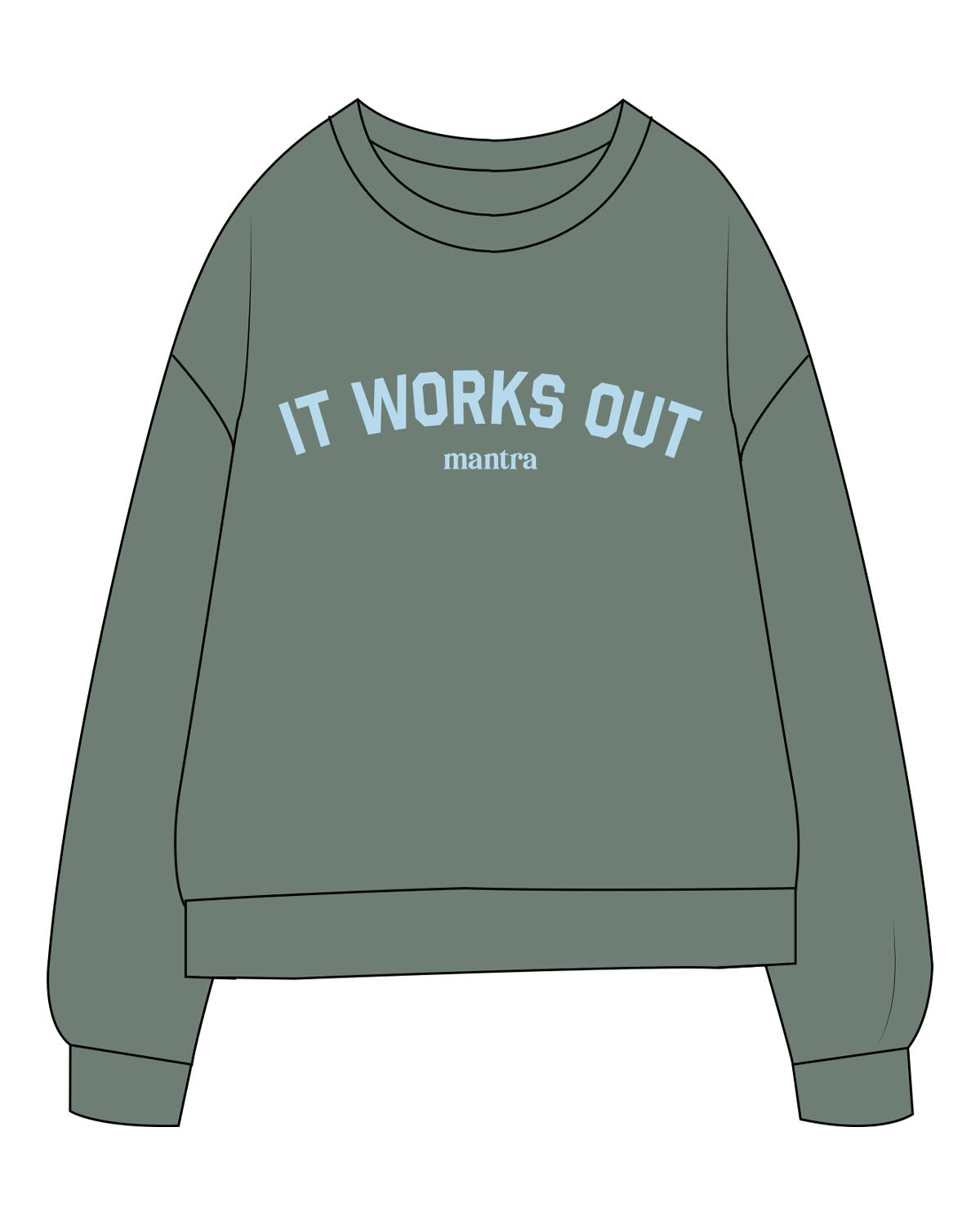 The Midweight Unisex Crewneck - Washed Alpine - Mantra - Center Chest Arc Stacked - Printed - Blue