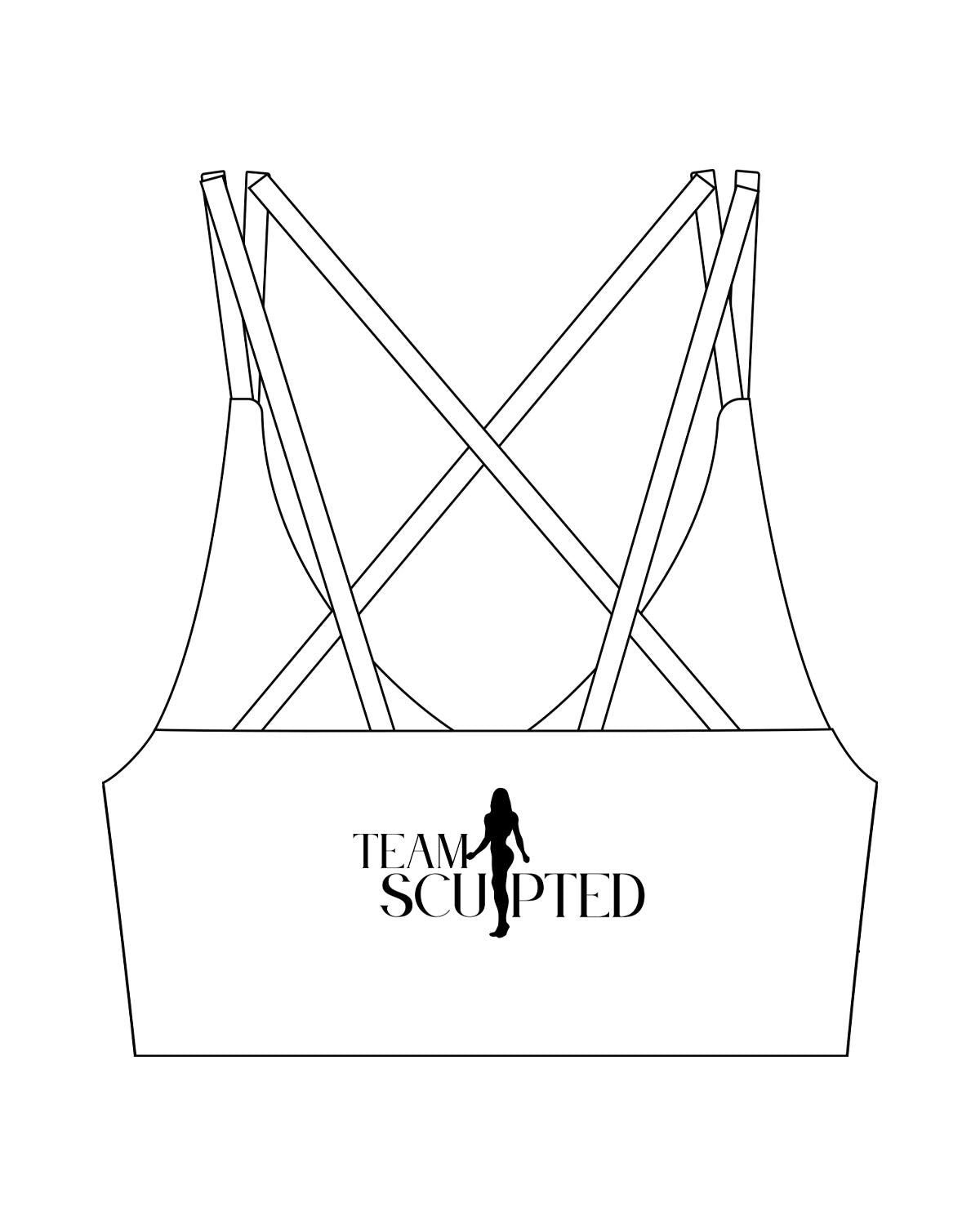 The Strappy Bra - White - Team Sculpted - Left Chest & Center Back Logo - Printed - Black