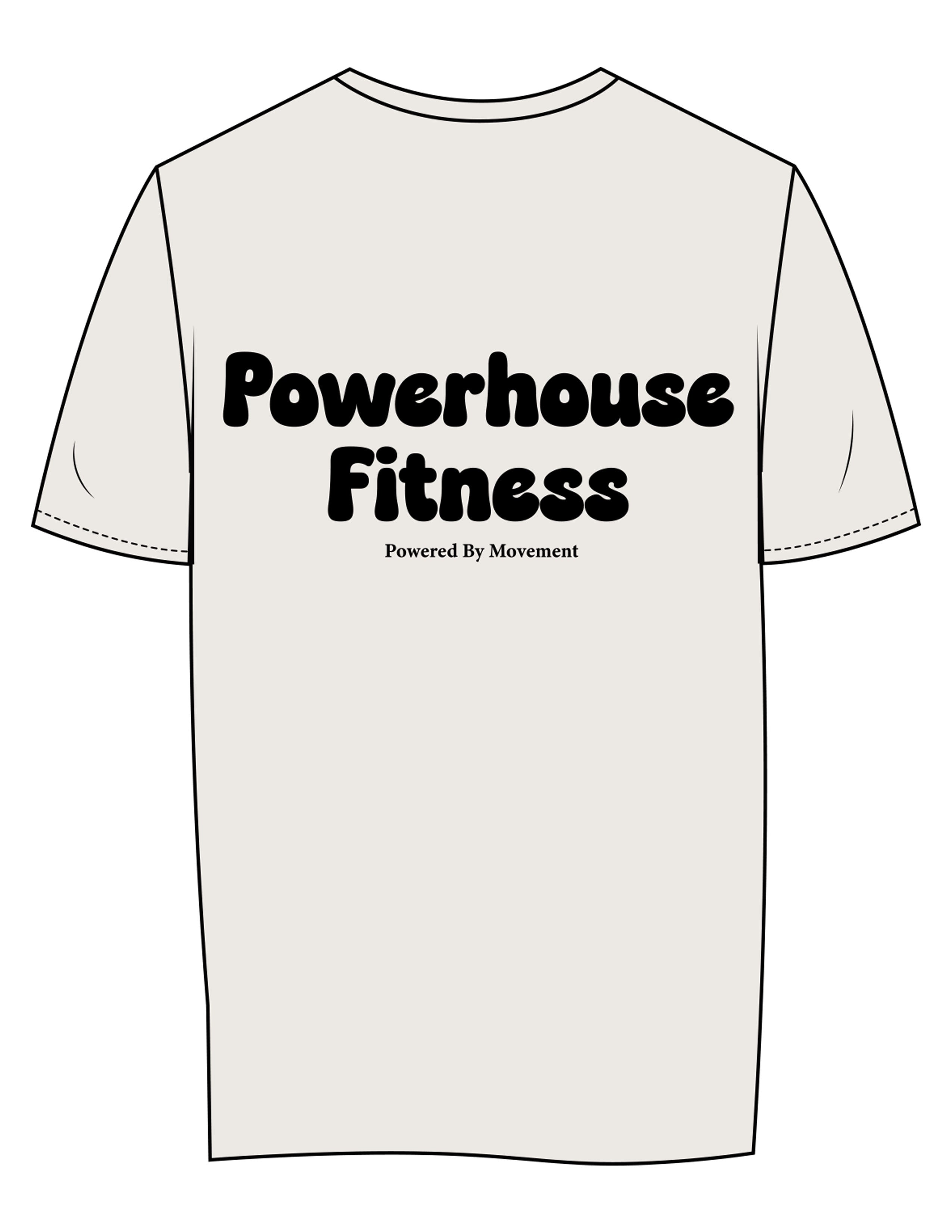 The Womens Tee - Bone - Powerhouse Fitness - Left Chest Heart & Back Stacked - Printed - Black