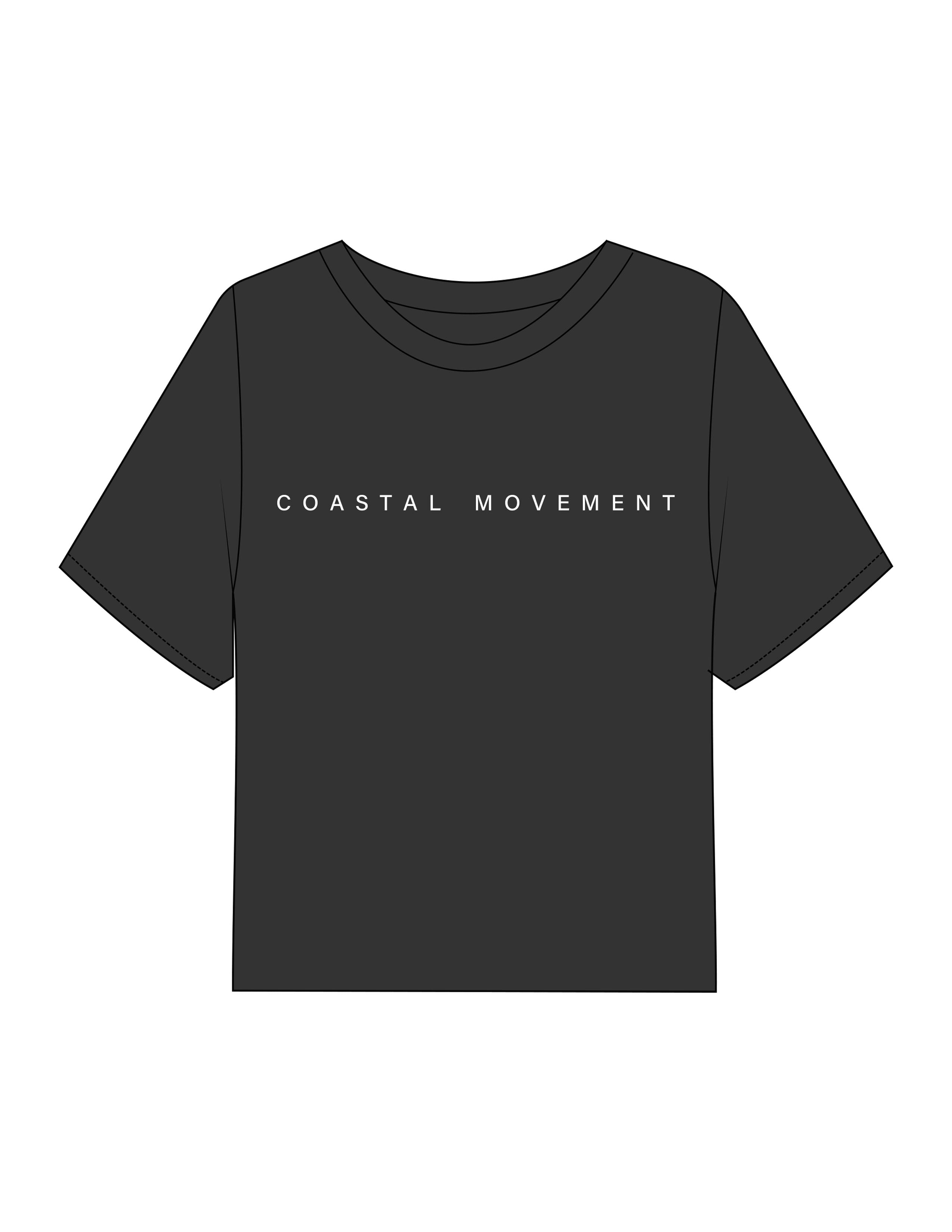 The Boxy Crop Tee - Charcoal - Coastal Movement - Center Chest - Printed - White