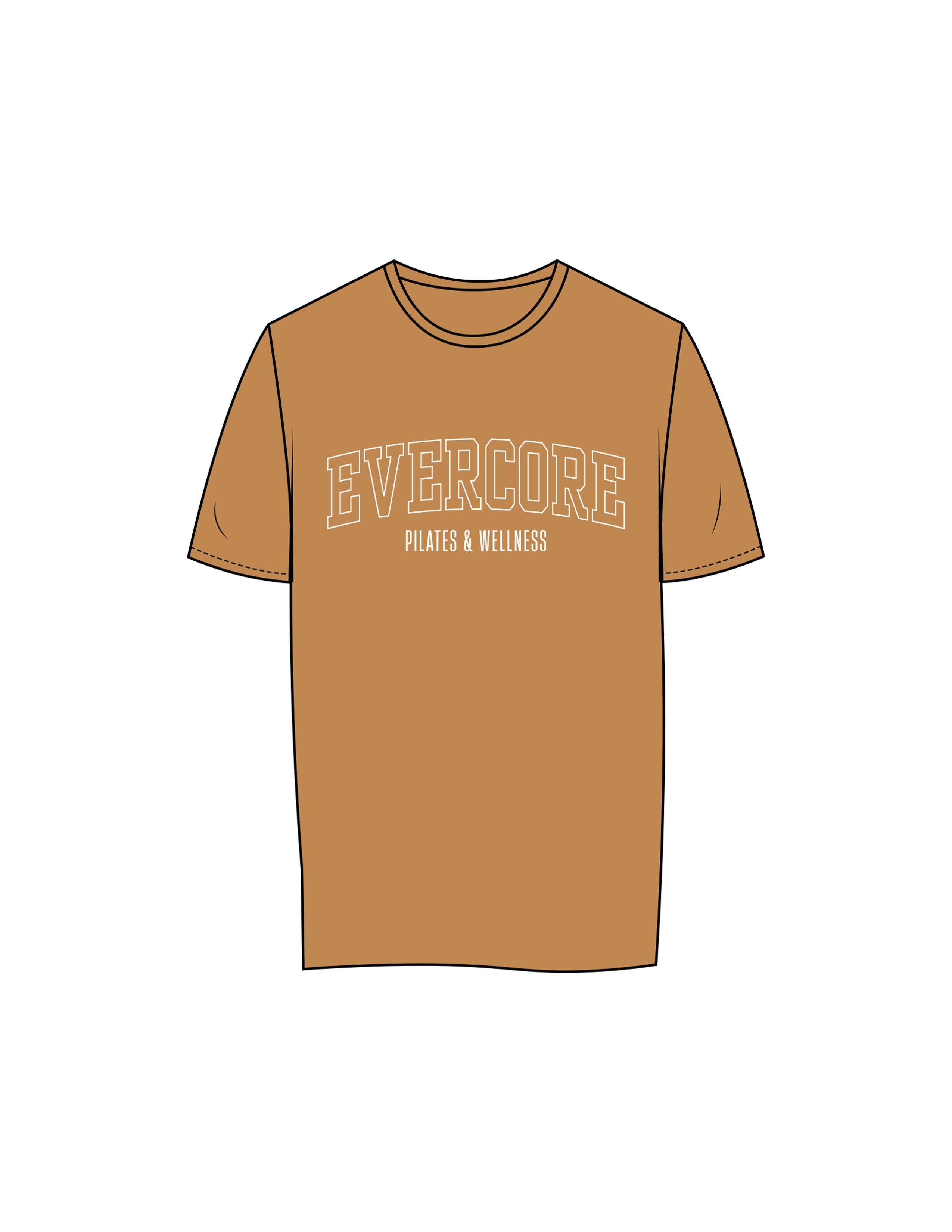 The Womens Tee - Camel - EVERCORE - Center Chest Stacked - Printed - White