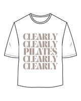 The Oversized Crop Tee - White - Clearly Pilates - Center Chest Stacked - Bone