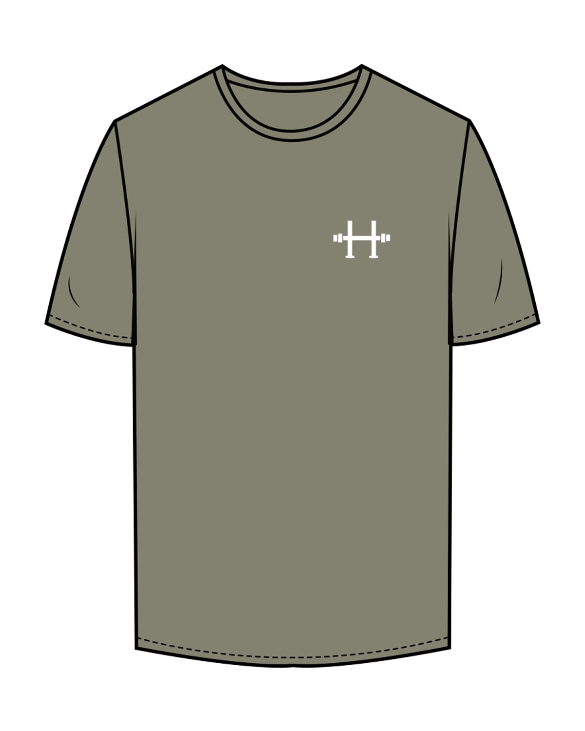 The Mens Tee - Eucalyptus - Haus of Fitness - Left Chest & Back Vertical Text - White