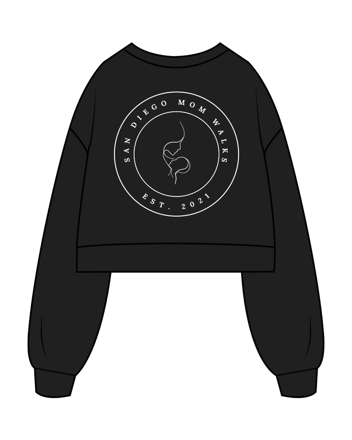 The Womens Crop Crewneck - Black - SD Mom Walks - Left Chest & Back Center " SAN DIEGO " - Printed - White