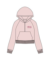 The Half Zip Hoodie - Light Pink - Viva Pilates - Left Chest Stacked - Printed - Berry