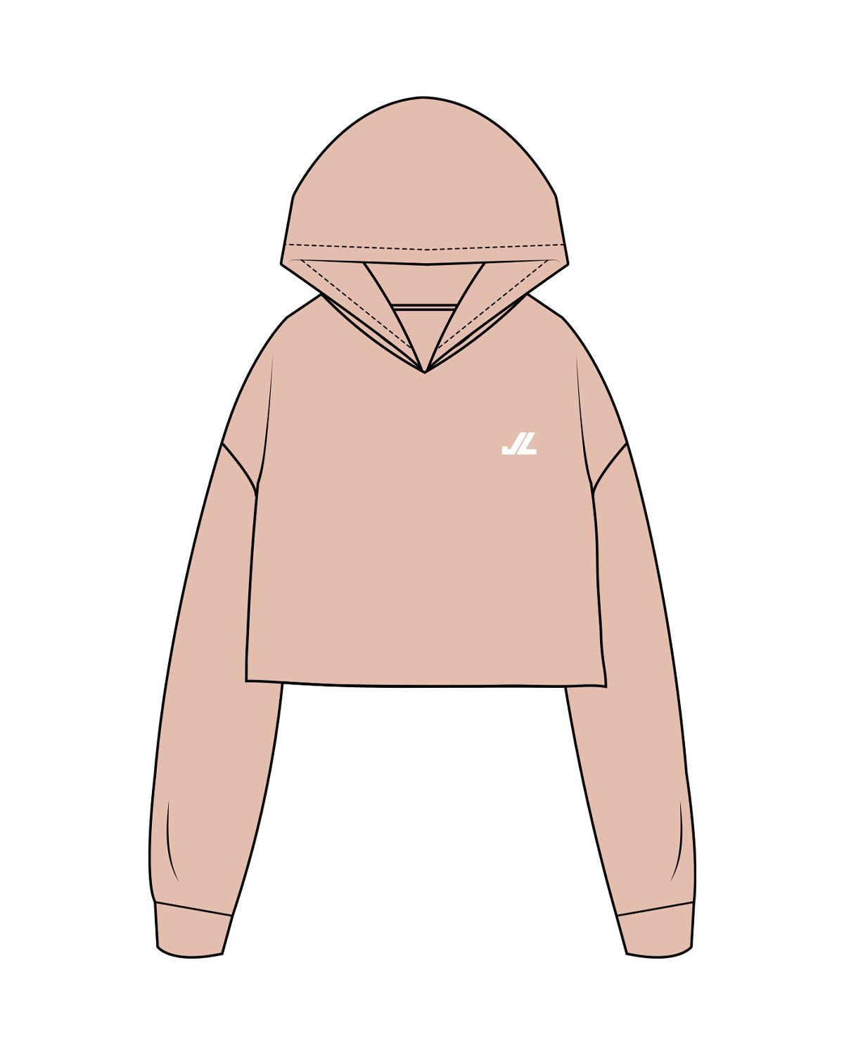 The Crop Terry Hoodie - Pale Pink - JL Marketing - Left Chest - Printed - White