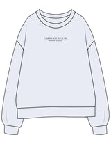The Mens Classic Crewneck - White Heather - Carriage House - Center Chest Stacked - Embroidered - Washed Black