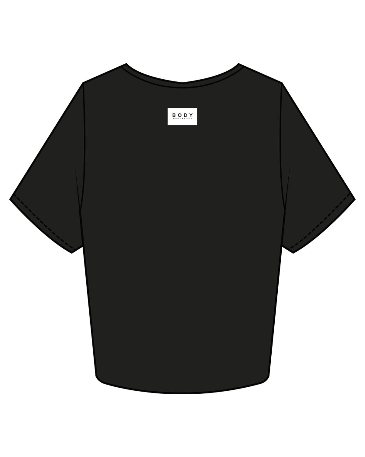 The Crop Tee - Black - Body Restoration - Center Chest & Back Center Neckline - Printed - White