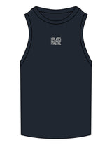 The Ribbed Full Length Tank - Navy - Pilates Practice - Center Chest Stacked - Embroidered - Off White