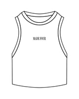 The Ribbed Crop Tank - White - M4Lagree - "Made Four" - Center Chest - Embroidered - Black
