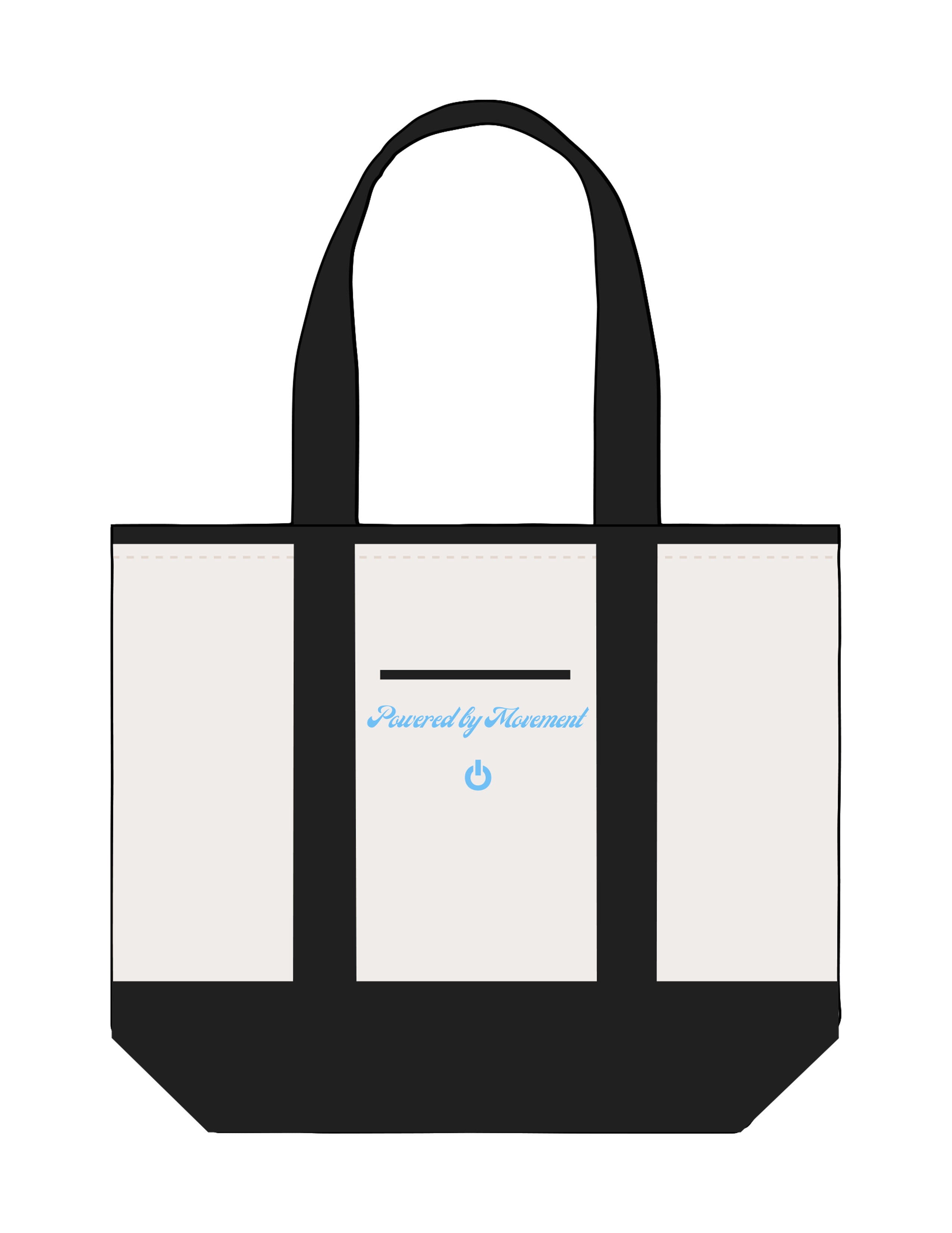 The Contrast Tote Bag - Natural / Black - Powerhouse Fitness - Center Body Stacked - Embroidered - Blue