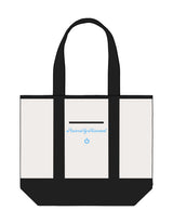 The Contrast Tote Bag - Natural / Black - Powerhouse Fitness - Center Body Stacked - Embroidered - Blue