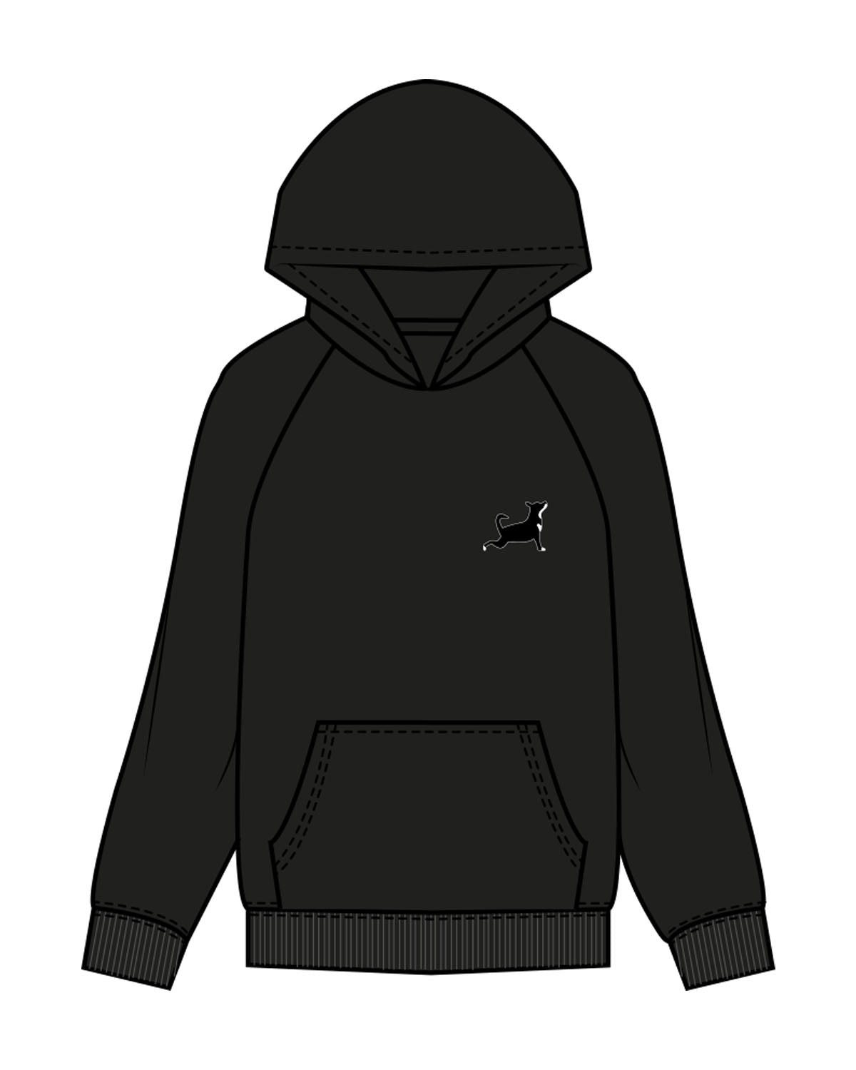 The Mens Hoodie - Black - Updog Yoga - Left Chest - Back Center - "WhatsUpDog" - Printed - Full Color