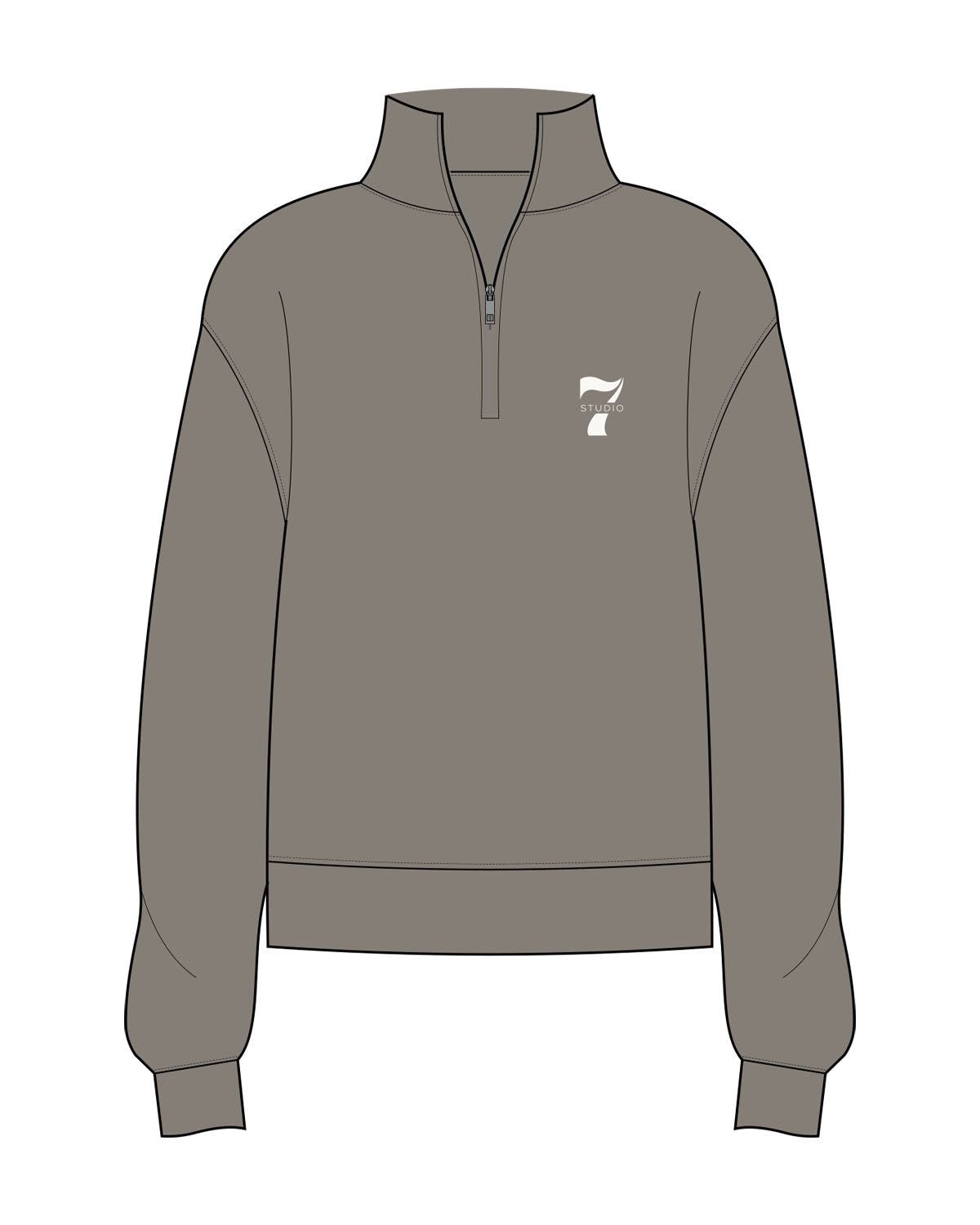 The Womens 1/4 Zip - Washed Gray - STUDIO 7 - Left Chest - Printed - Cream