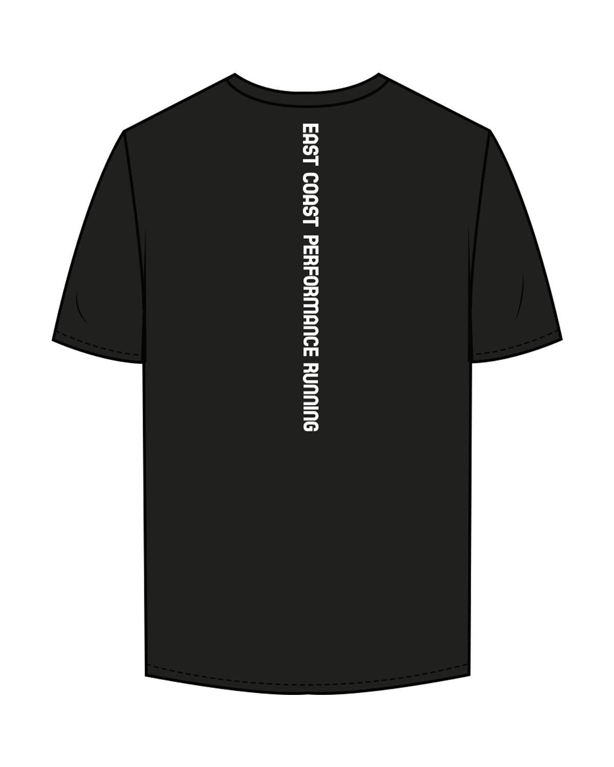 The Mens Tee - Black - East Coast Performace Running - Left Chest - Back Text Vertical - Printed - Full Color