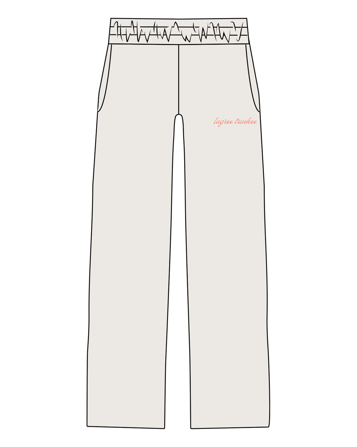 The Straight Leg Sweatpant - Bone - Lagree Tahoe - Left Leg - "Lagree Truckee" - Printed - Orange