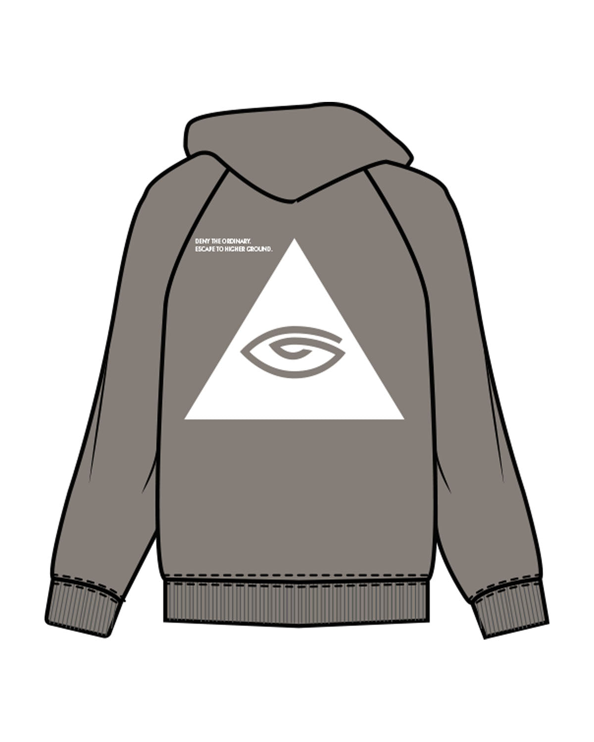 The Womens Hoodie - Washed Gray - Higher Ground - Left Chest & Back Stacked - Printed - White