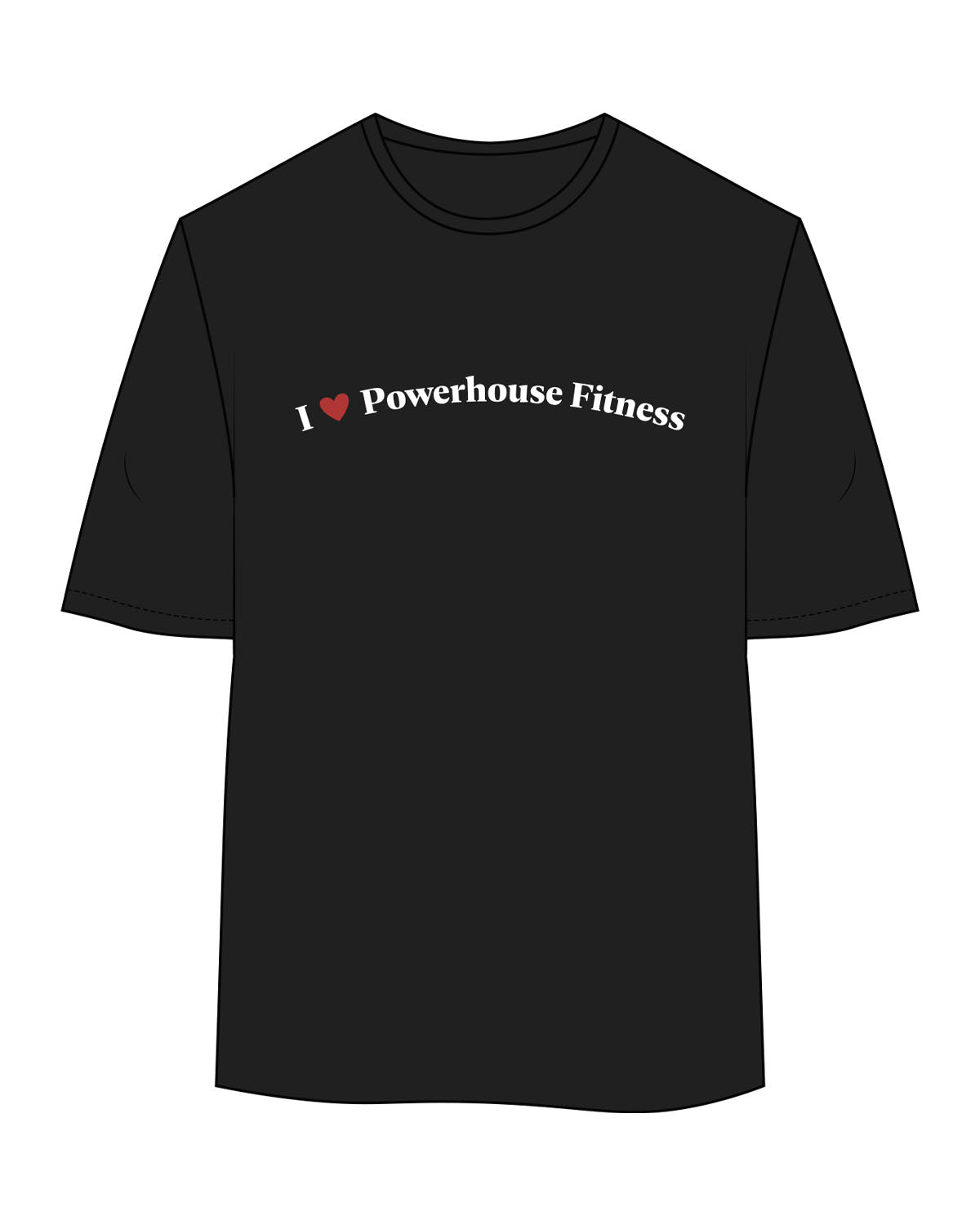 The Womens Oversized Tee - Black - Powerhouse Fitness - Center Chest Arched - Printed - Full Color