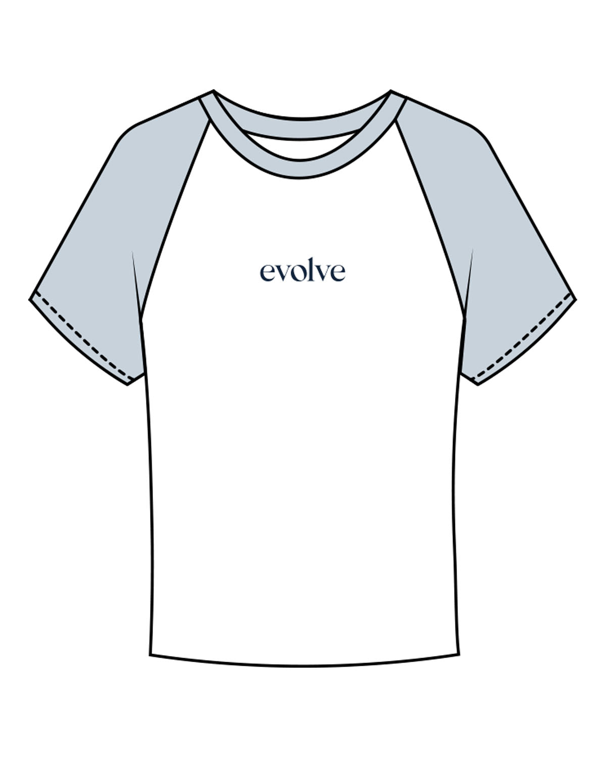 The Micro Rib Baby Tee - White / Baby Blue - Evolve Lagree - Center Chest - Printed - Navy