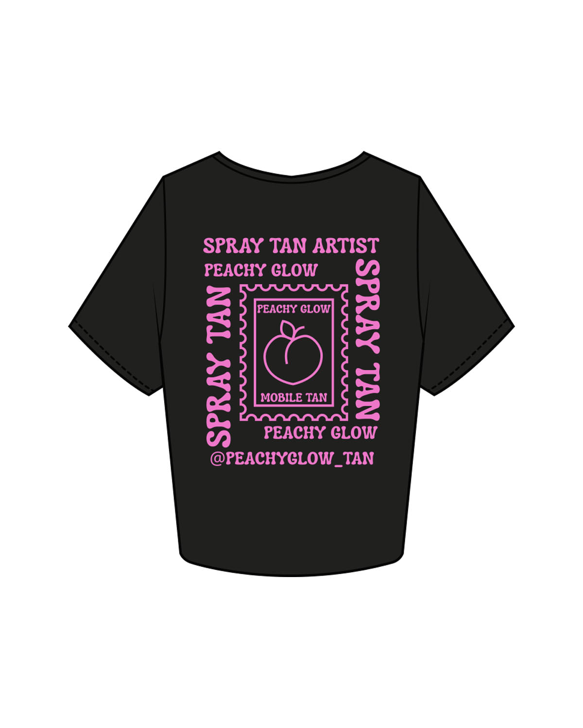 The Crop Tee - Black - Peachy Glow - Left Chest & Back Squared - Printed - Hot Pink