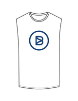 The Muscle Tank - White - Bond Fitness - Center Chest Round & Upper Back - Printed - Blue