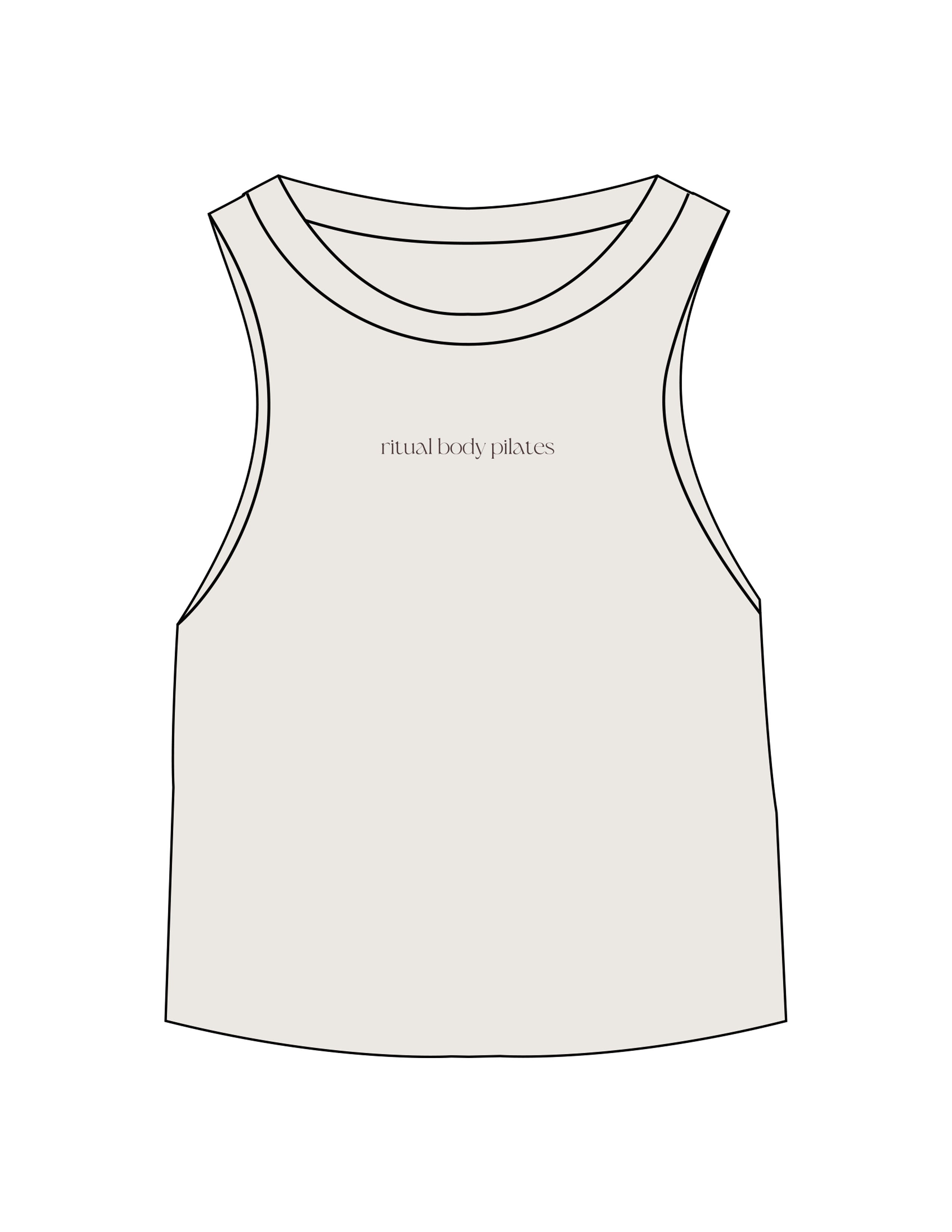 The Micro Rib Racer Crop - Natural - Ritual Body - Center Chest - Printed - Brown