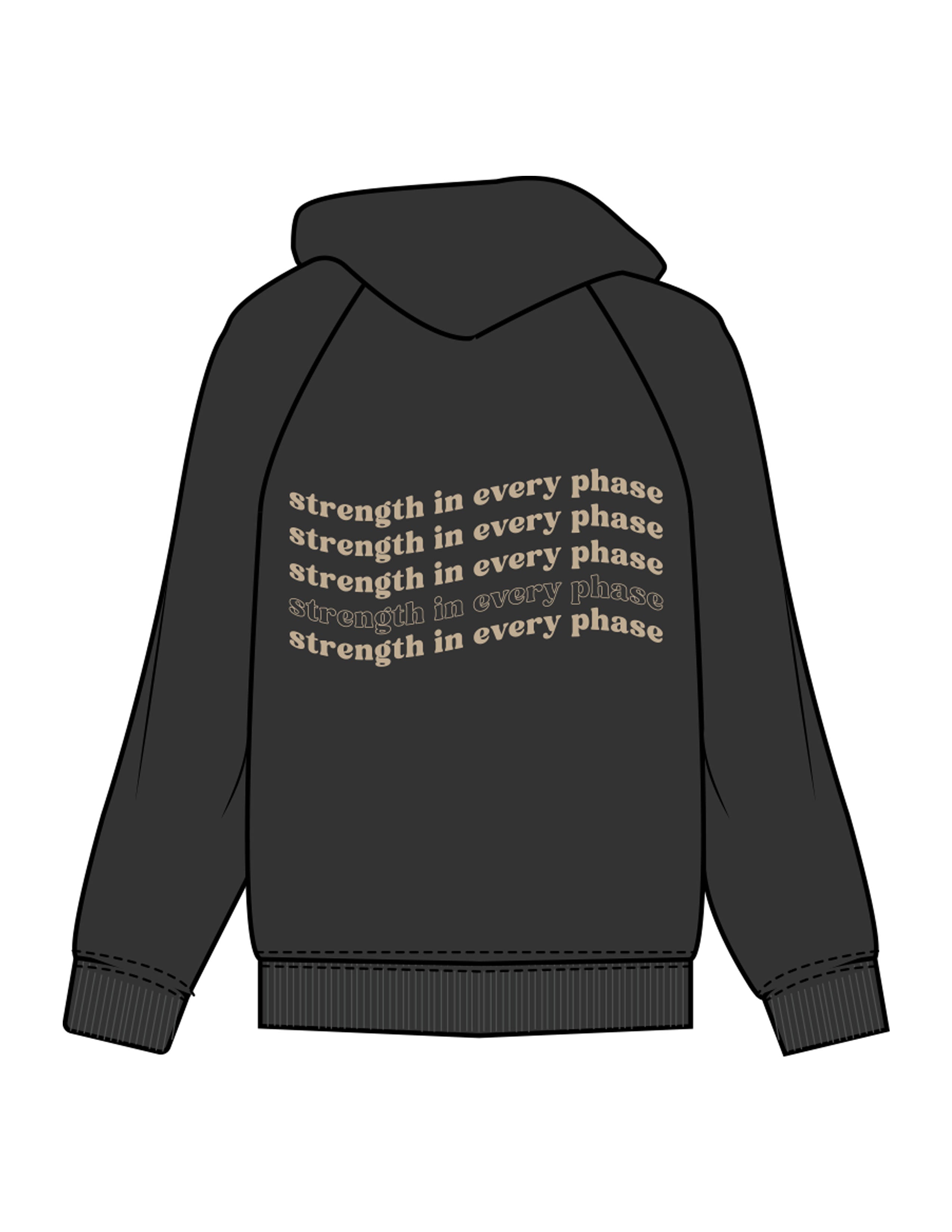 The Womens Zip Hoodie - Washed Black - Core Crown Point - Left Chest & Back Stacked Wavy Thicker Font - Printed - Sand
