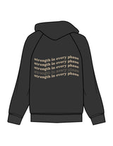 The Womens Zip Hoodie - Washed Black - Core Crown Point - Left Chest & Back Stacked Wavy Thicker Font - Printed - Sand