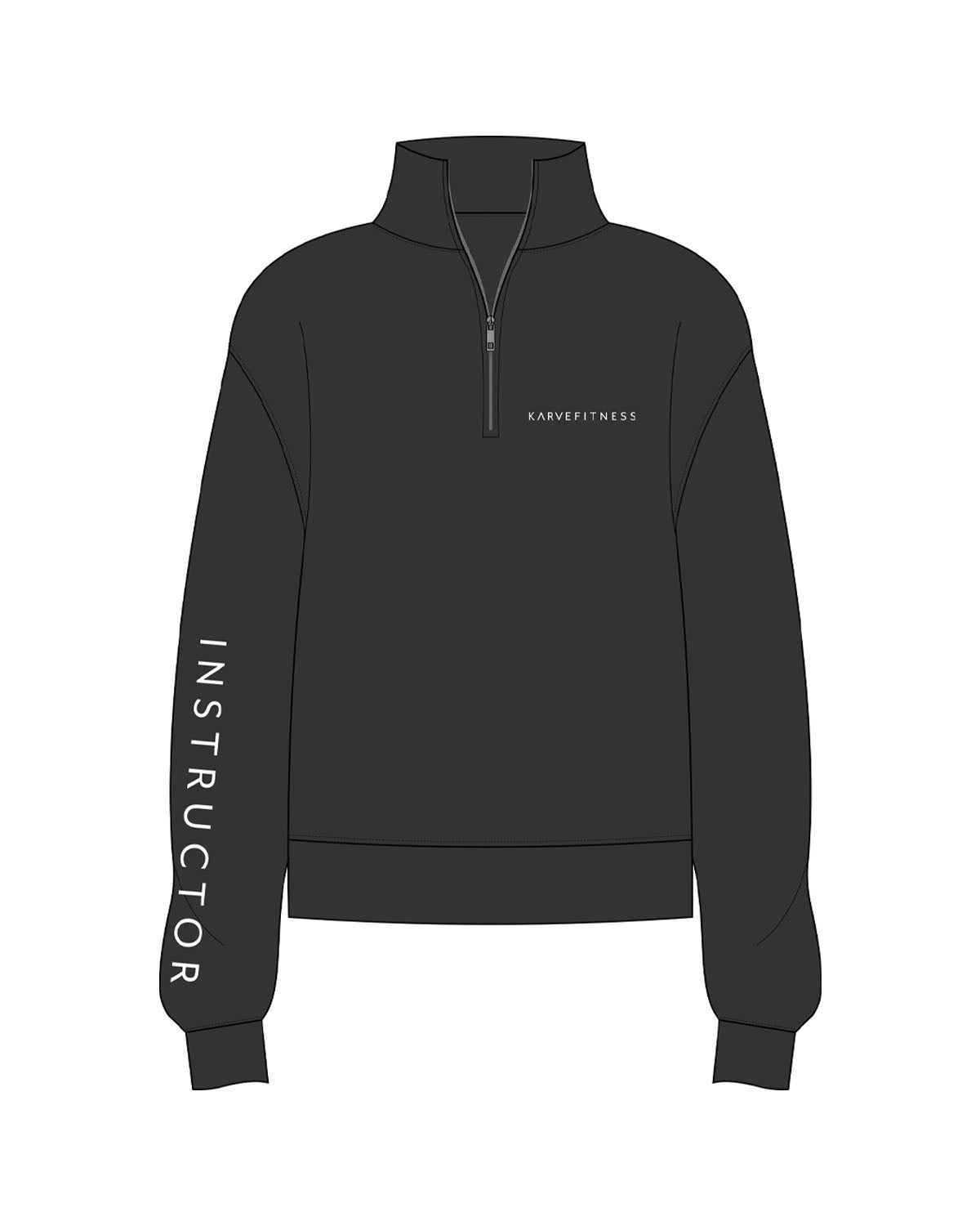 The Womens 1/4 Zip - Washed Black - Karve - Left Chest & Right Sleeve - Printed - White