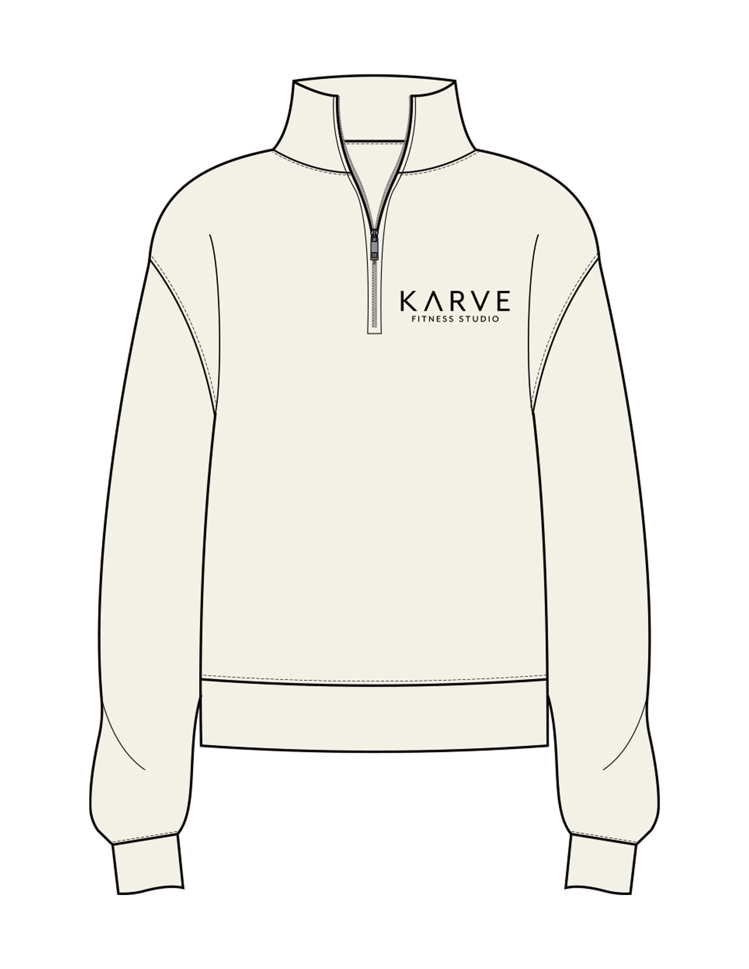 The Womens 1/4 Zip - Off White - Karve - Left Chest Stacked - Printed - Black