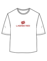 The Oversized Crop Tee - White - Lagree Red - Center Chest Stacked - Printed - Red