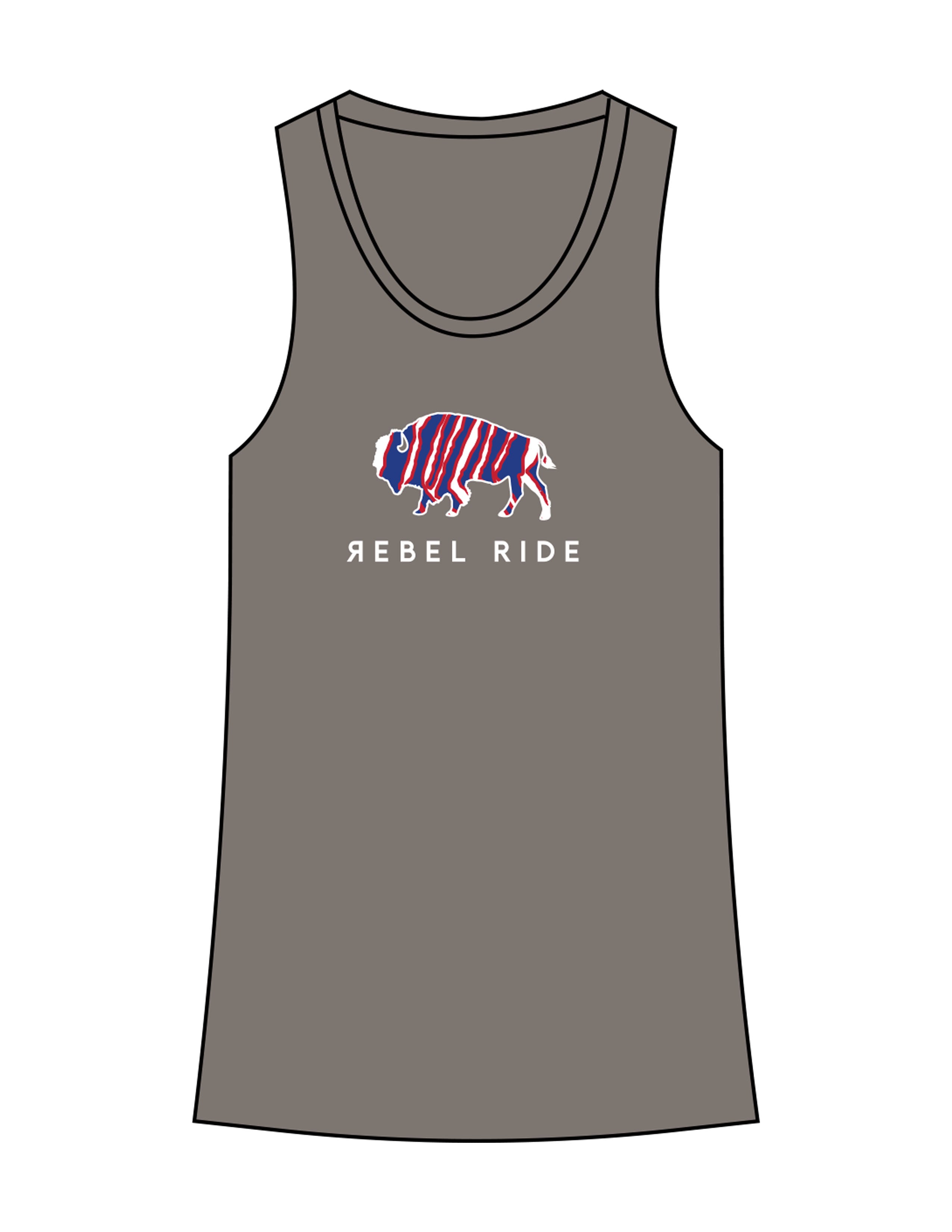 The Womens Full Length Tank - Charcoal - Rebel Ride - Chest Image Stacked - Printed - Full Color