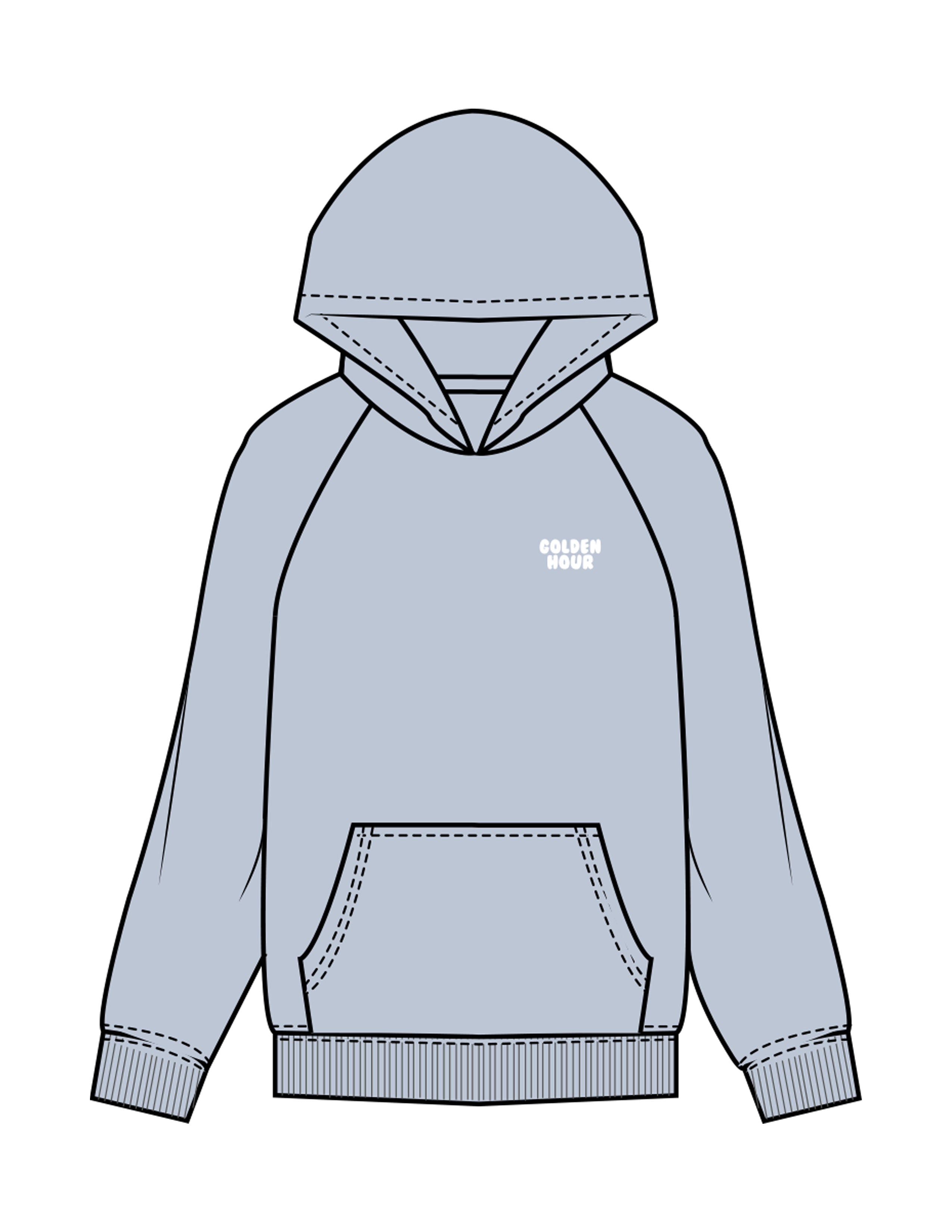 The Mens Hoodie - Powder - Golden Hour - Left Chest & Back Stacked - Printed - White