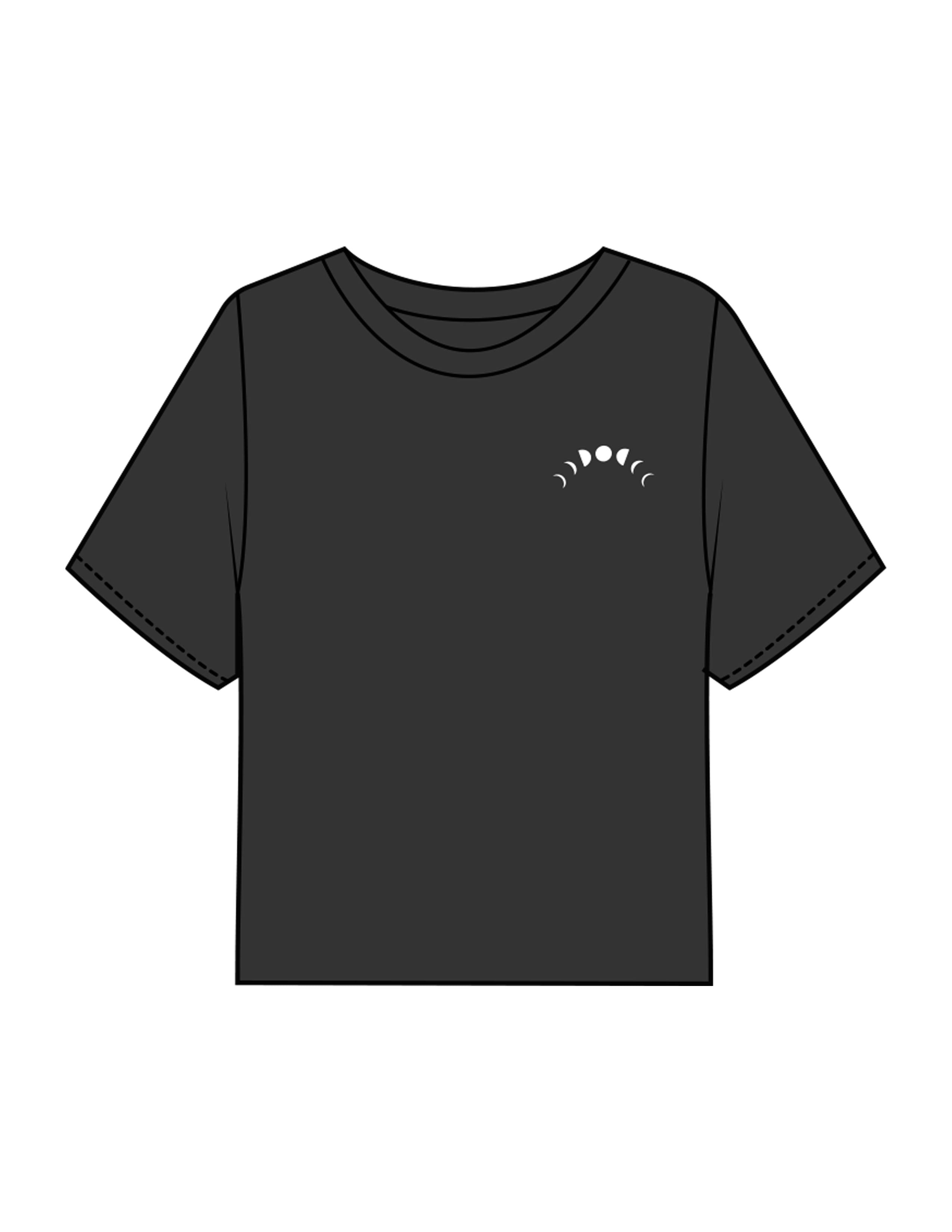 The Boxy Crop Tee - Black - Symmetry Yoga - Left Chest Arc & Back Stacked - Printed - White
