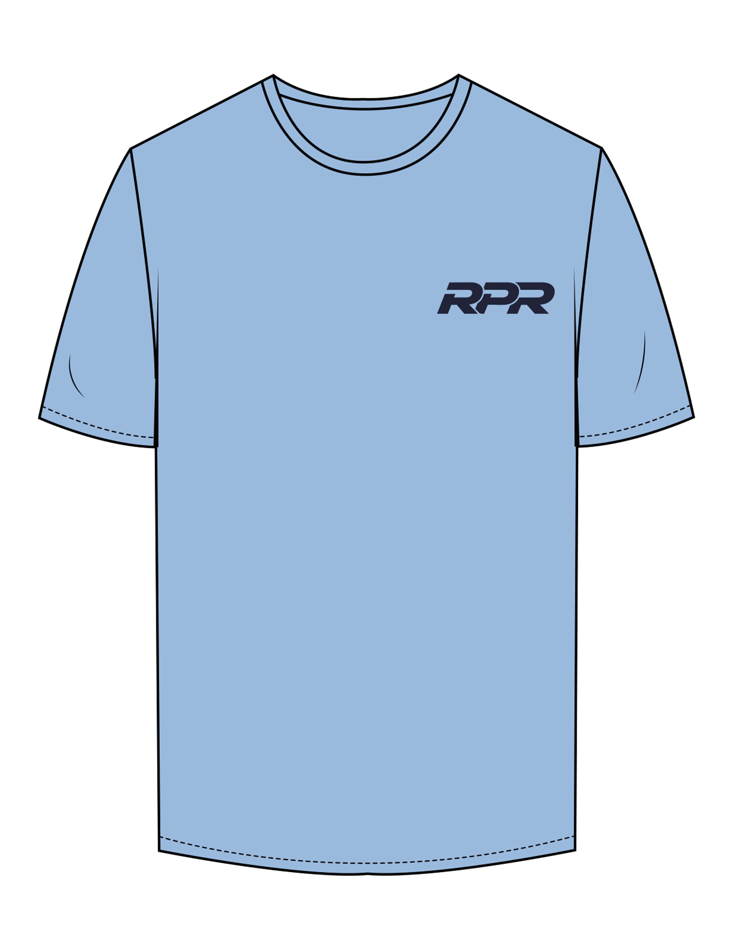 The Mens Tee - Carolina Blue - Reiner Pump Systems - Left Chest & Back Stacked - Printed - Navy