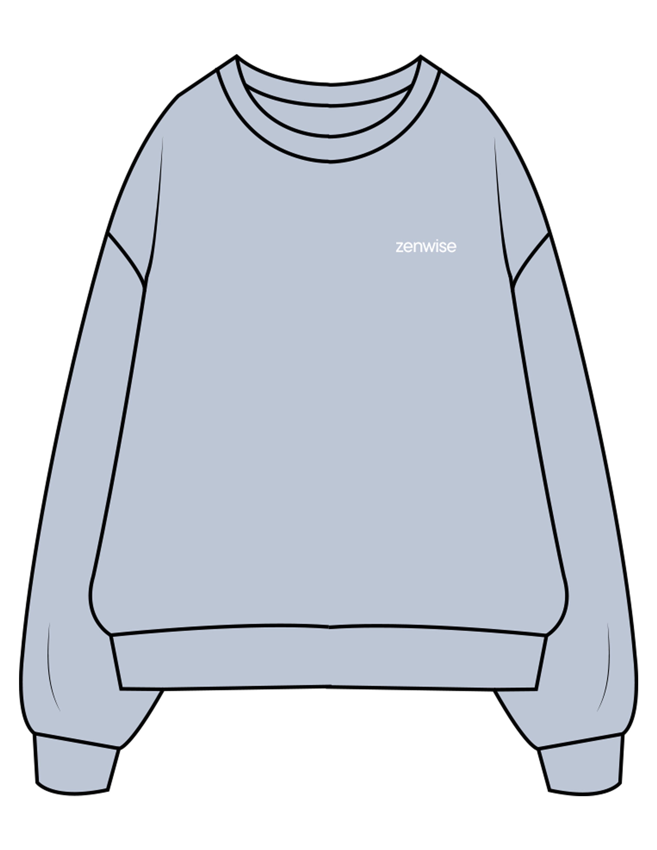 The Mens Crewneck - Powder - Zenwise - Left Chest & Back Stacked - Printed - White
